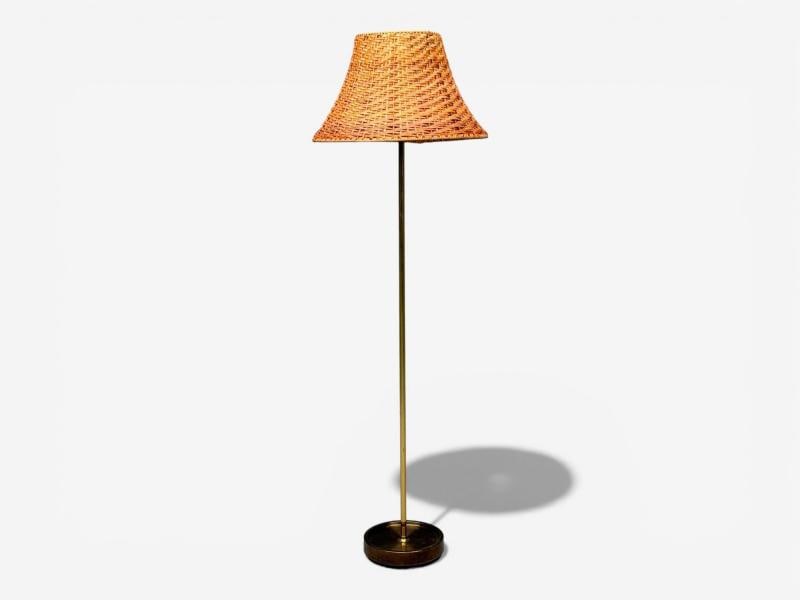 Falkenbergs Belysning, Floor Lamp, Brass, Rattan, Sweden, 1950s - 3