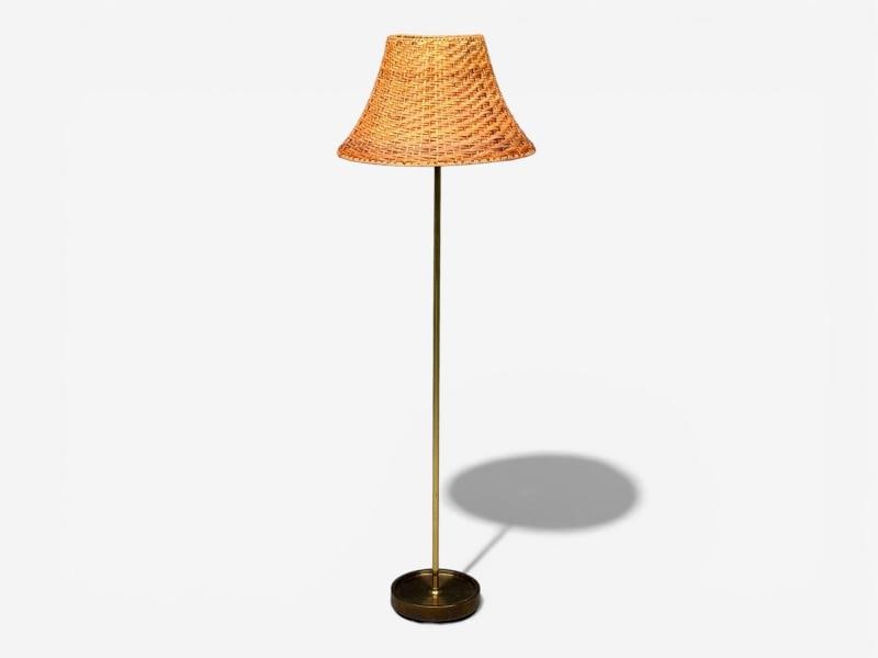 Falkenbergs Belysning, Floor Lamp, Brass, Rattan, Sweden, 1950s - 6