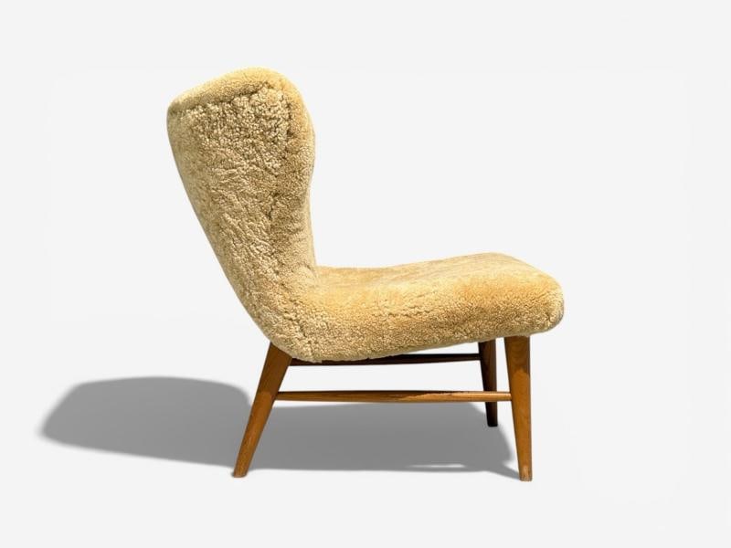Erik Bertil Karlén, Rare Easy Chair, Beech, Shearling, Sweden, 1940s - 5