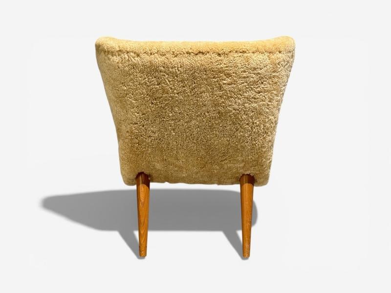 Erik Bertil Karlén, Rare Easy Chair, Beech, Shearling, Sweden, 1940s - 7