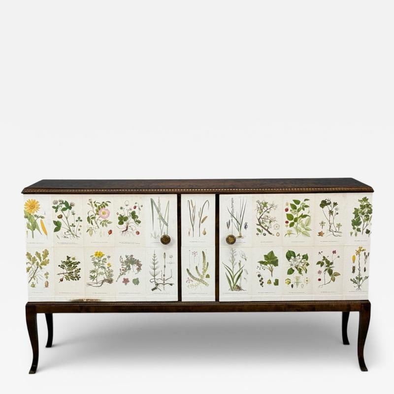 Swedish Modern, Nordens Flora Credenza, Wallpaper, Birch, Sweden, 1940s: Title: Swedish Modern, Nordens Flora Credenza, Wallpaper, Birch, Sweden, 1940s Description: Swedish Modern, Nordens Flora Sideboard or Credenza, C.A.M Lindman Wallpaper, Birch, Sweden, 1940s A wonderf