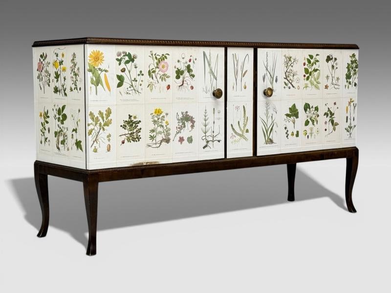 Swedish Modern, Nordens Flora Credenza, Wallpaper, Birch, Sweden, 1940s - 2