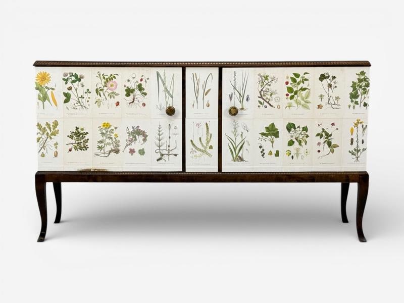 Swedish Modern, Nordens Flora Credenza, Wallpaper, Birch, Sweden, 1940s - 3