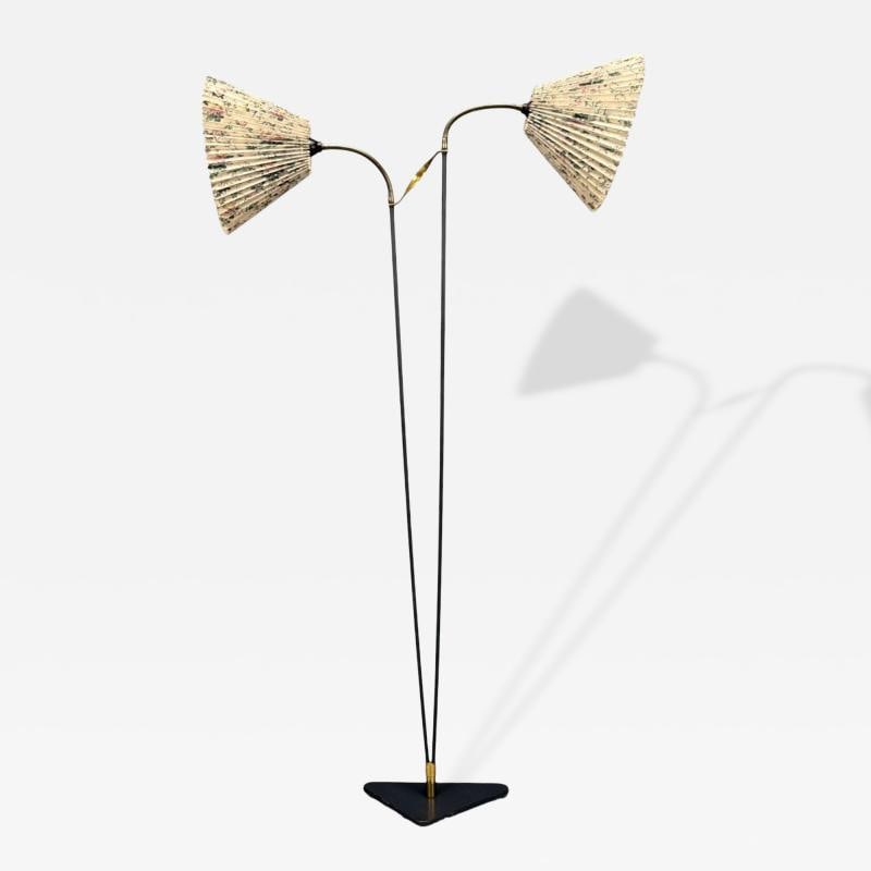 Swedish Modern, Lacquered Metal, Brass, Paper, Sweden, 1900s: Title: Swedish Modern, Lacquered Metal, Brass, Paper, Sweden, 1900s Description: Swedish Mid-Century Modern, Lacquered Metal, Brass, Paper, Sweden, 1900s An adjustable floor lamp designed and produced