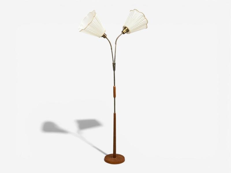 Nybro Armaturfabrik, Floor Lamp, Wood, Metal, Fabric, Sweden, 1940s - 2