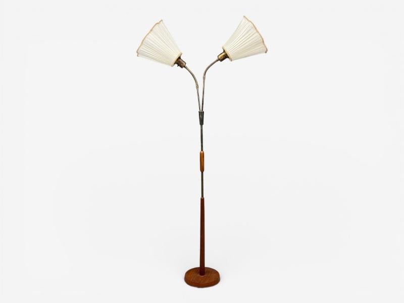 Nybro Armaturfabrik, Floor Lamp, Wood, Metal, Fabric, Sweden, 1940s - 3