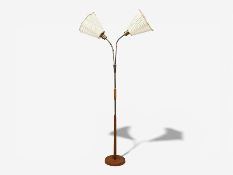 Nybro Armaturfabrik, Floor Lamp, Wood, Metal, Fabric, Sweden, 1940s - 4