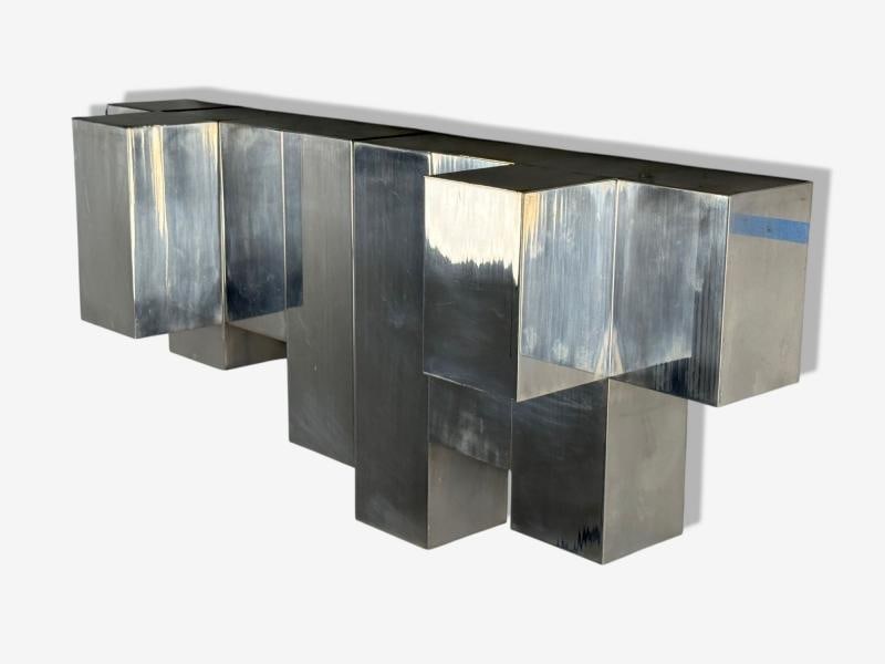 Paul Evans Style, Patchwork Chrome, Mirrored Wall Shelf, USA, 1980s - 2