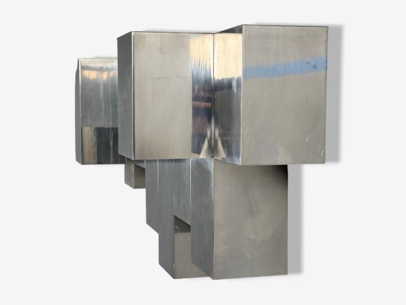 Paul Evans Style, Patchwork Chrome, Mirrored Wall Shelf, USA, 1980s - 3