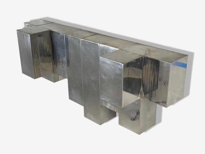 Paul Evans Style, Patchwork Chrome, Mirrored Wall Shelf, USA, 1980s - 4