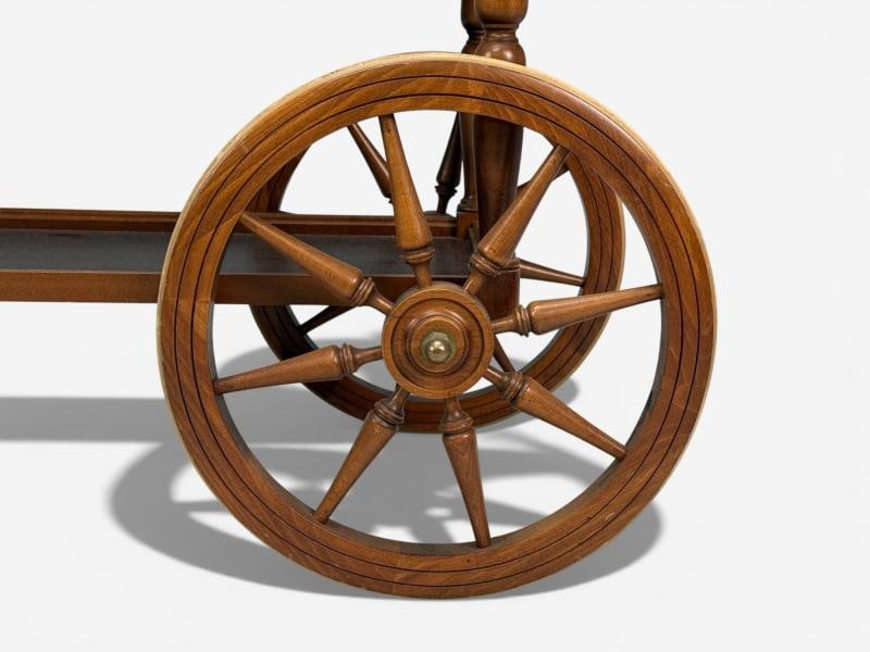 Swedish Modern, Rolling Bar Cart, Wood, Brass, Sweden, 1970s - 11