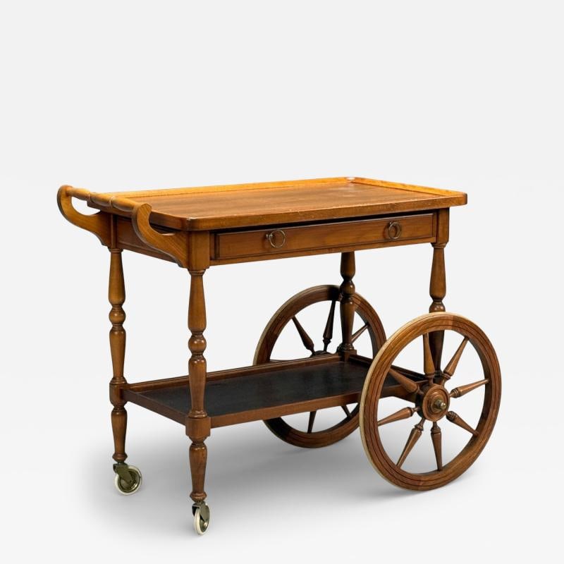 Swedish Modern, Rolling Bar Cart, Wood, Brass, Sweden, 1970s: Title: Swedish Modern, Rolling Bar Cart, Wood, Brass, Sweden, 1970s Description: Swedish Mid-Century Modern, Rolling Bar Cart, Wood, Brass, Sweden, 1970s A large wood and brass rolling trolley designe