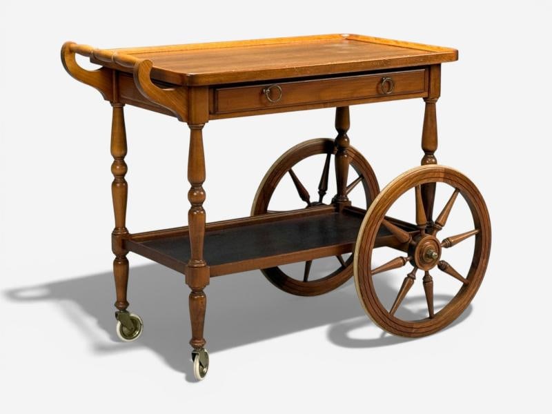 Swedish Modern, Rolling Bar Cart, Wood, Brass, Sweden, 1970s - 2