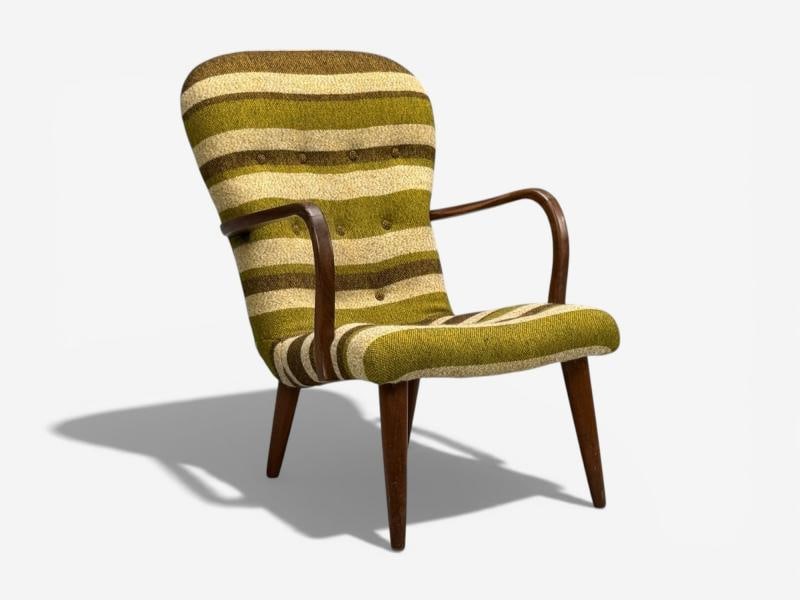Philip Arctander Style, Lounge Chair, Wool, Walnut, Denmark, 1940s - 8
