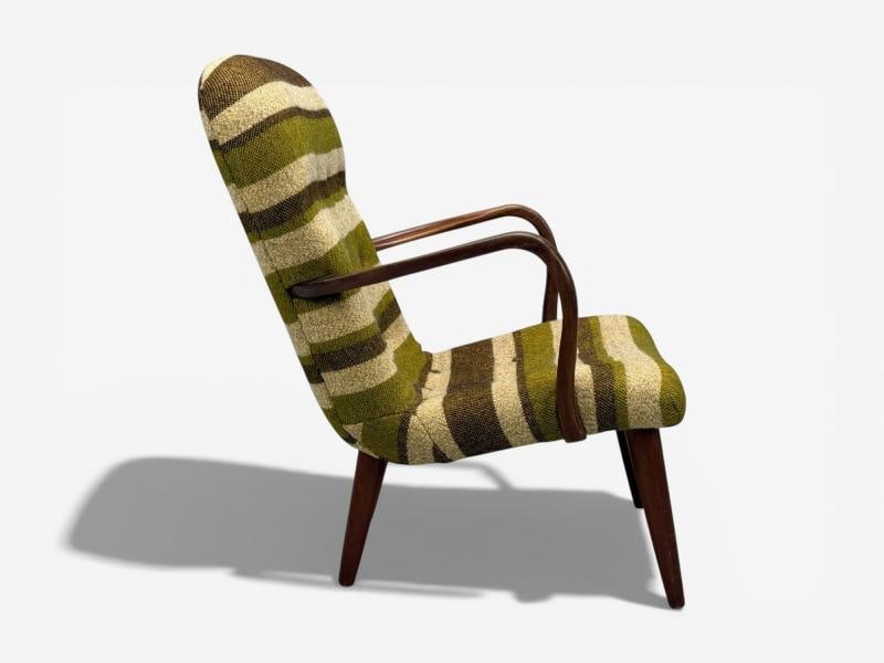 Philip Arctander Style, Lounge Chair, Wool, Walnut, Denmark, 1940s - 9