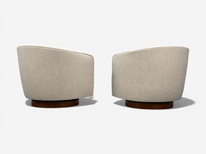 Milo Baughman, Swivel Chairs, Beige Upholstery, Walnut, USA, 1970s - 12
