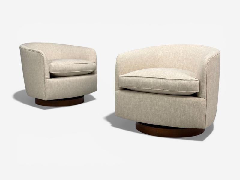 Milo Baughman, Swivel Chairs, Beige Upholstery, Walnut, USA, 1970s - 4