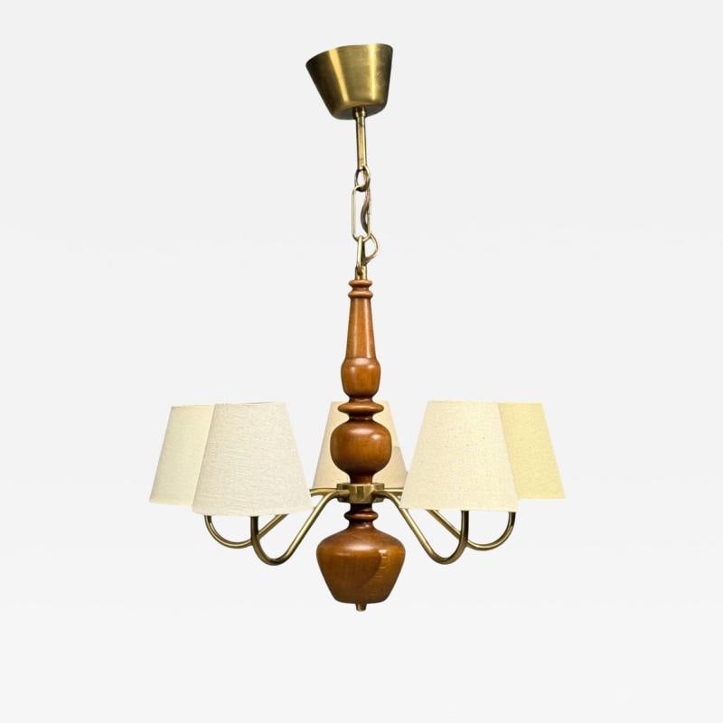 Hans Bergström Attr., Pendant Light, Brass, Wood, Sweden, 1920s (1 of 9)