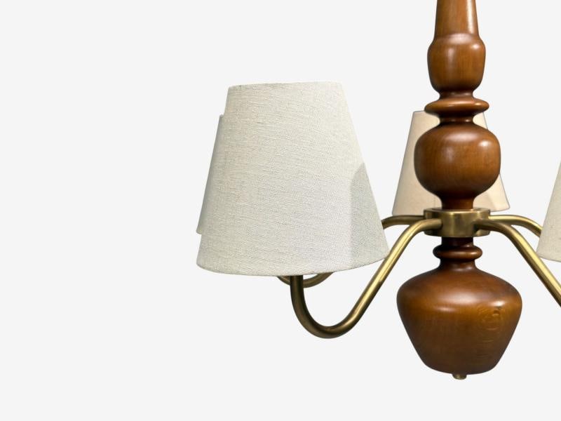 Hans Bergström Attr., Pendant Light, Brass, Wood, Sweden, 1920s - 5