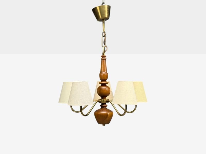 Hans Bergström Attr., Pendant Light, Brass, Wood, Sweden, 1920s - 9