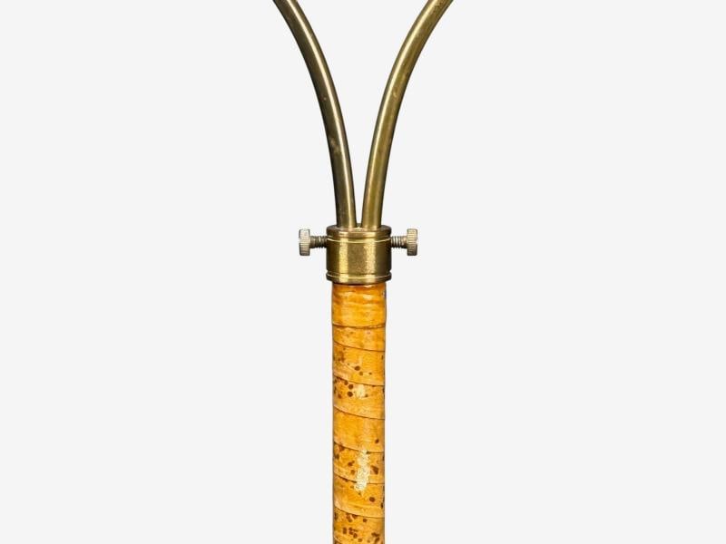 Corona Belysning, Floor Lamp, Wood, Brass, Fabric, Sweden, 1940s - 12