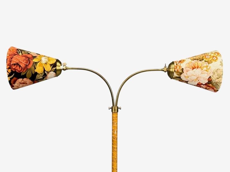 Corona Belysning, Floor Lamp, Wood, Brass, Fabric, Sweden, 1940s - 6