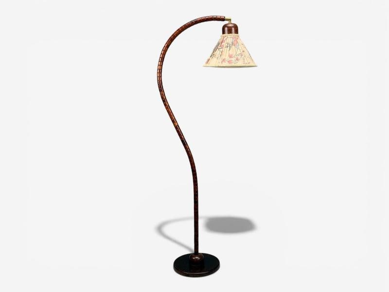 Markslöjd Attribution, Floor Lamp, Stained Wood, Fabric, Sweden, 1970s - 12