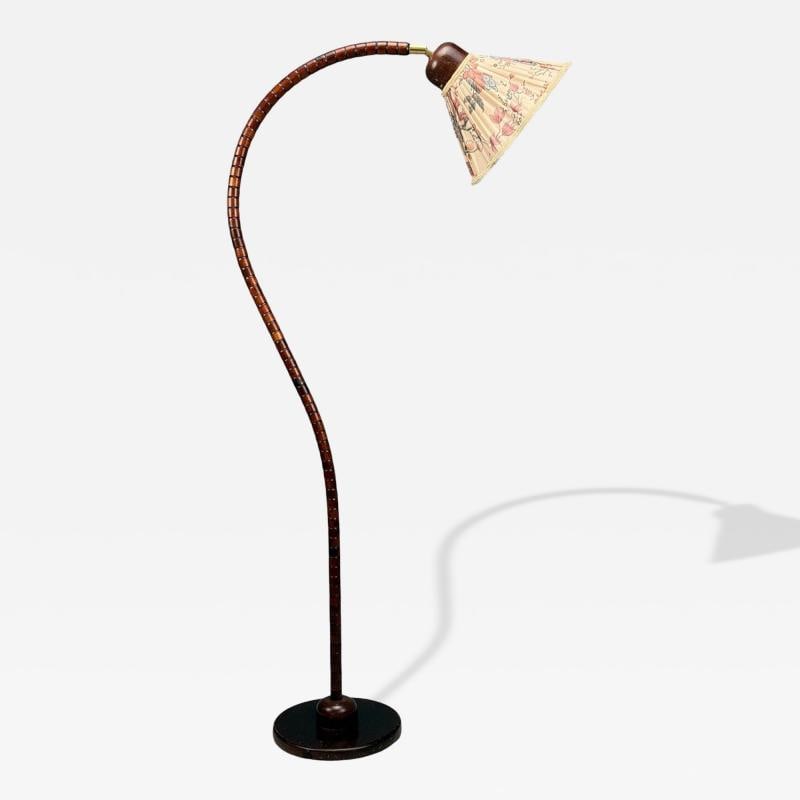 Markslöjd Attribution, Floor Lamp, Stained Wood, Fabric, Sweden, 1970s: Title: Markslöjd Attribution, Floor Lamp, Stained Wood, Fabric, Sweden, 1970s Description: Markslöjd Attribution, Swedish Mid-Century Modern, Floor Lamp, Stained Wood, Fabric, Sweden, 1970s