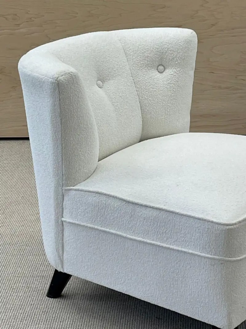 Pair Mid-Century Modern Slipper/Lounge Chairs, American, Bouclé, Pair Low Profie - 5