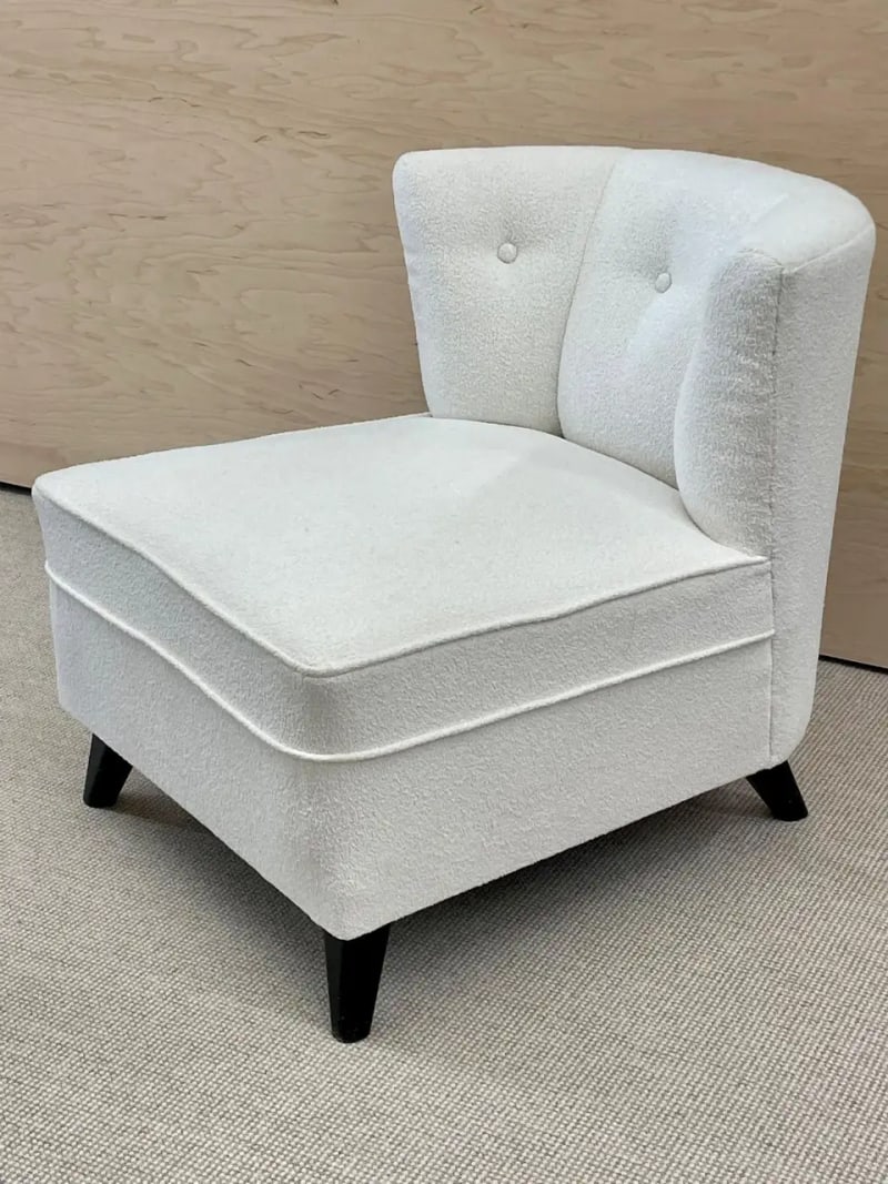 Pair Mid-Century Modern Slipper/Lounge Chairs, American, Bouclé, Pair Low Profie - 6