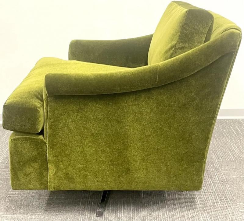 Pair Mid-Century Modern Swivel Arm, Lounge Chairs, Olive Green Velvet, American - 2