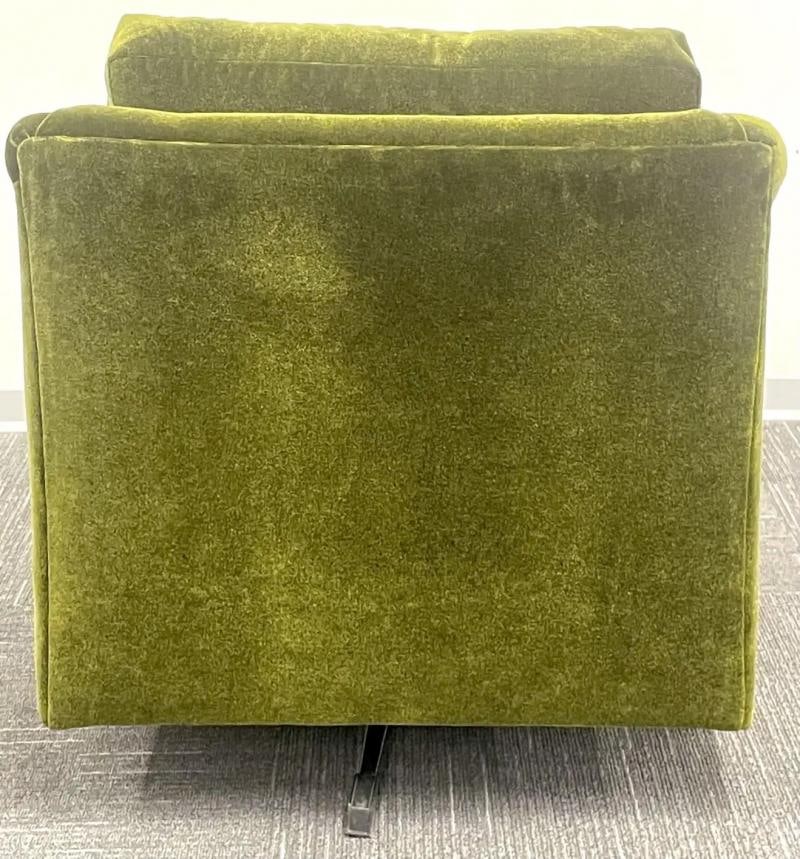 Pair Mid-Century Modern Swivel Arm, Lounge Chairs, Olive Green Velvet, American - 9