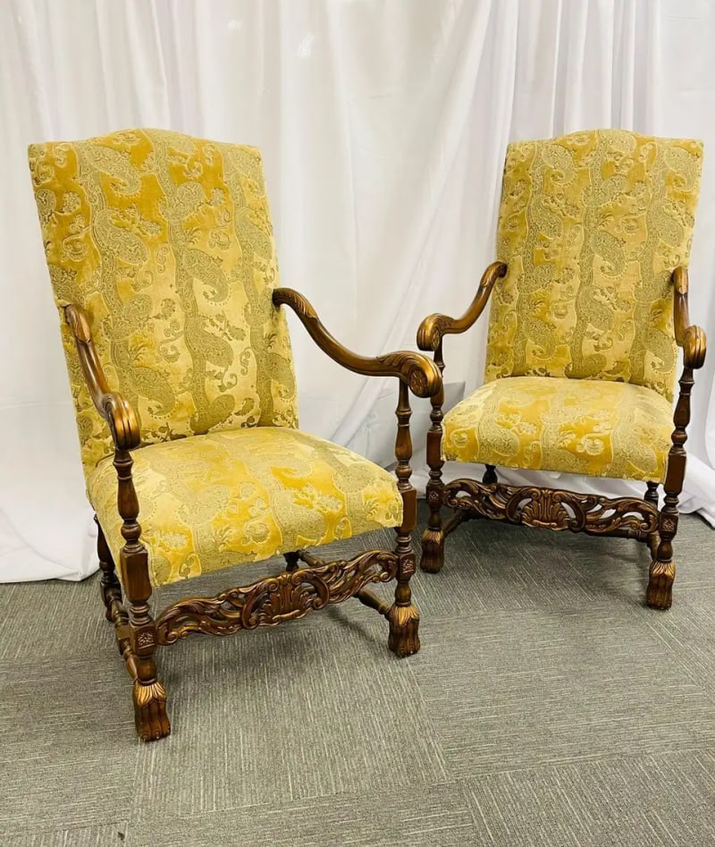 Pair of Throne Chairs, Fauteuils in Louis XIV Fashion, Fine Upholstery - 2