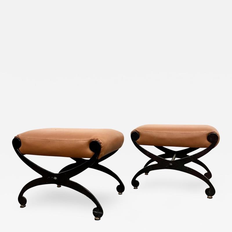 Pair of Metal x Form Benches, Footstools, Ottomans, Leather Seats, Rustic: Title: Pair of Metal x Form Benches, Footstools, Ottomans, Leather Seats, Rustic Description: Pair of metal x form benches, footstools, ottomans, leather seats, rustic A pair of rustic metal x