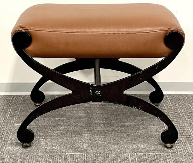 Pair of Metal x Form Benches, Footstools, Ottomans, Leather Seats, Rustic - 4