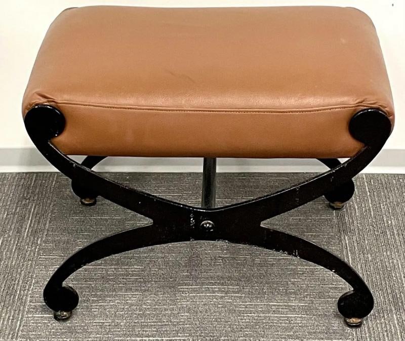 Pair of Metal x Form Benches, Footstools, Ottomans, Leather Seats, Rustic - 5