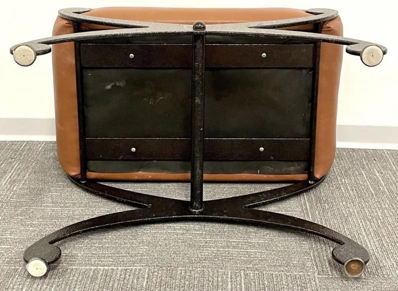 Pair of Metal x Form Benches, Footstools, Ottomans, Leather Seats, Rustic - 6