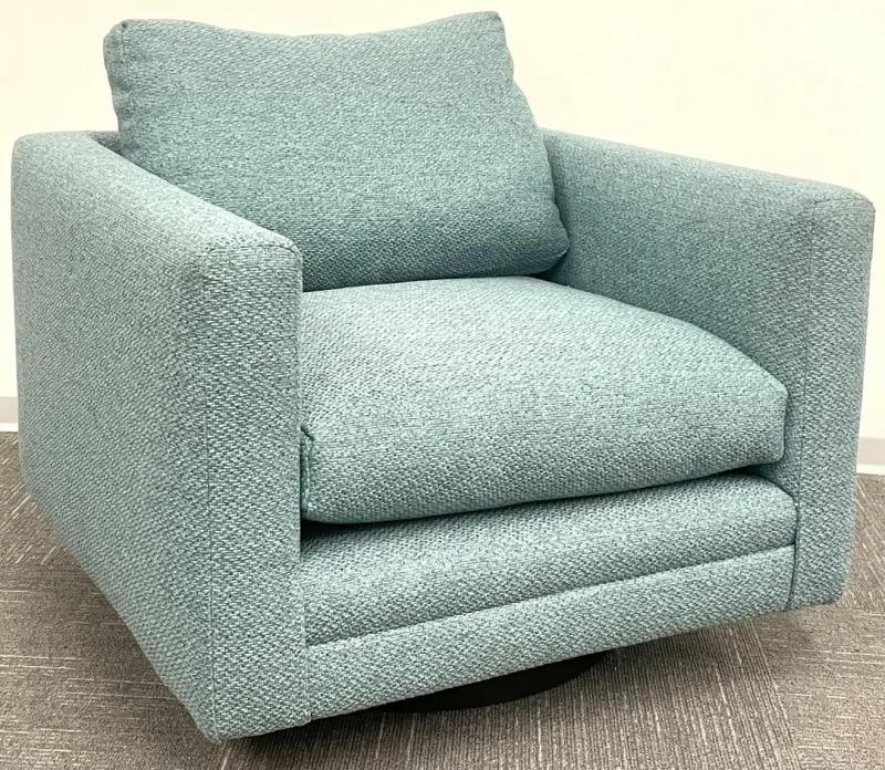 Pair Teal Milo Baughman Style Mid-Century Modern Lounge Chairs, Swivel, Square - 10