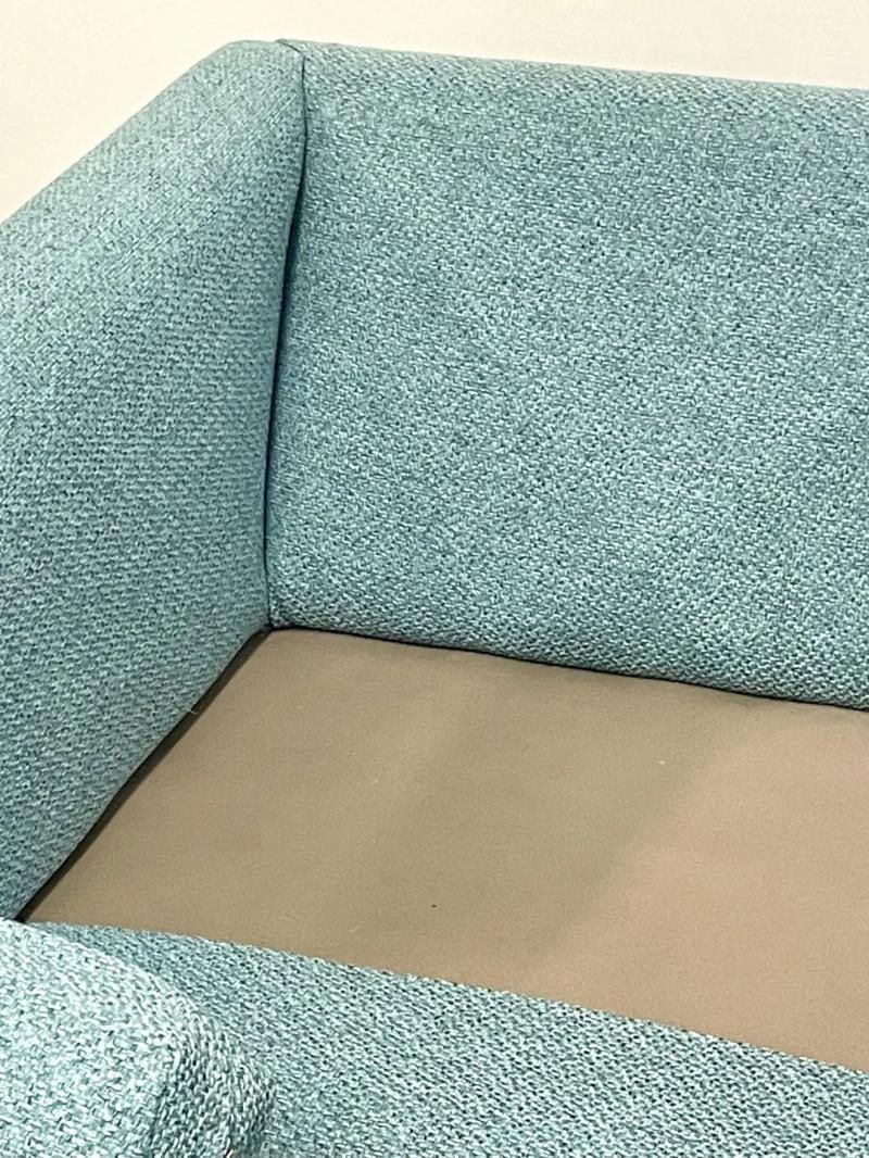 Pair Teal Milo Baughman Style Mid-Century Modern Lounge Chairs, Swivel, Square - 3