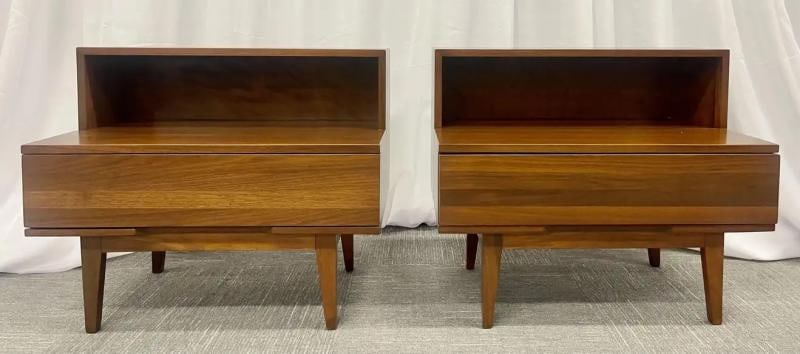 Pair Mid-Century Modern Step End Tables/Nightstands, Nakashima Style, American - 2