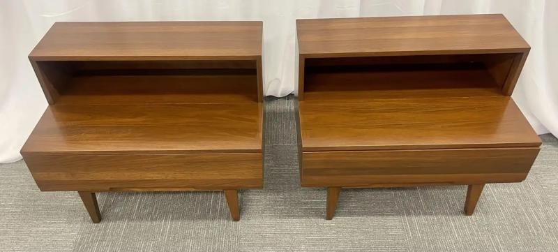 Pair Mid-Century Modern Step End Tables/Nightstands, Nakashima Style, American - 9
