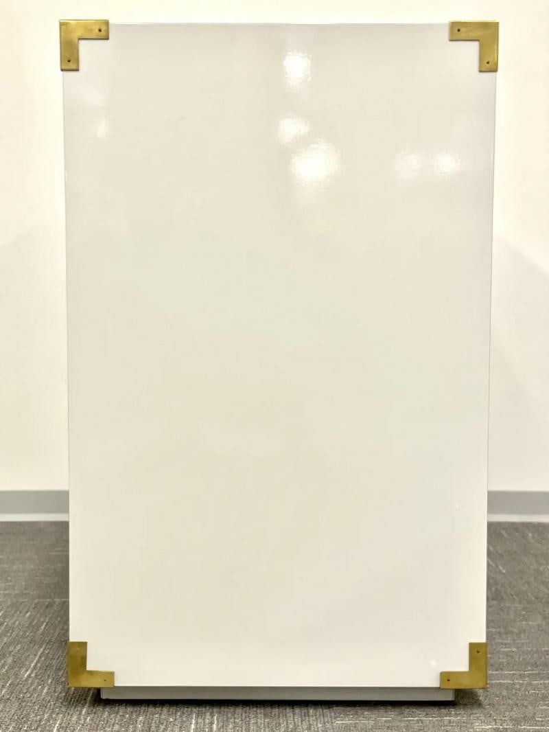 Pair Hollywood Regency Campaign Cabinets, Commodes, Nightstands, White Lacquer - 10