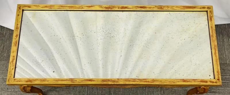 Petite Hollywood Regency Style Coffee Table, Giltwood Base, Antiqued Mirror Top - 2