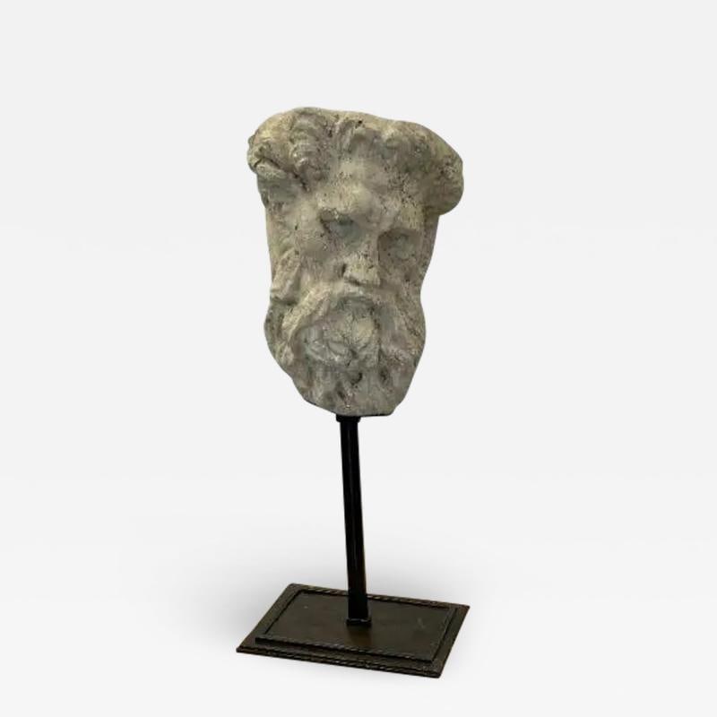 Bust of Roman or Greek Man, Venetian Style, Metal Stand, Sculpture, 20th C.: Title: Bust of Roman or Greek Man, Venetian Style, Metal Stand, Sculpture, 20th C. Description: A stunning example of a blasted cement or cast stone bust of a bearded man. The head mounted on a