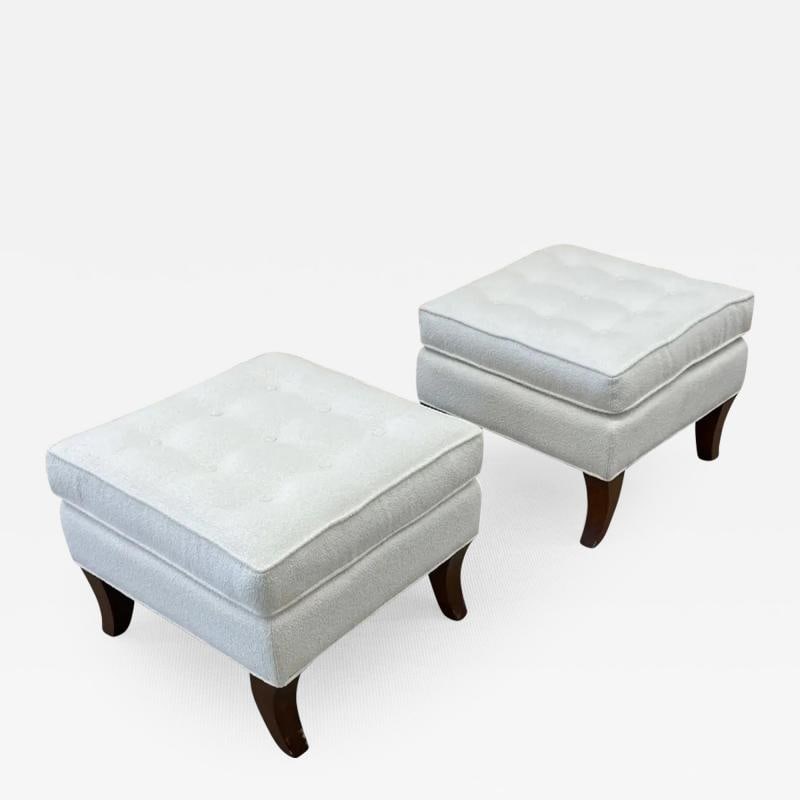 Mid-Century Modern American Designer Tufted Ottomans, Stools, Walnut, Bouclé: Title: Mid-Century Modern American Designer Tufted Ottomans, Stools, Walnut, Bouclé Description: Mid-Century Modern American Designer Tufted Ottomans, Stools, Footstools Walnut, Bouclé 