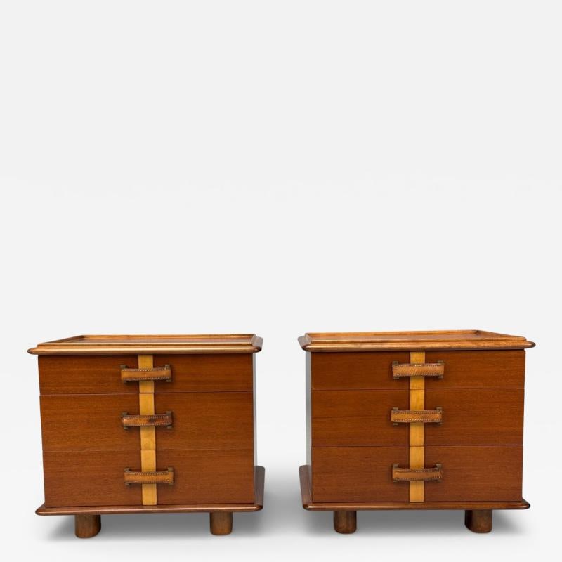 Paul Frankl, Rare Nightstands, Mahogany, Rock Maple, Brass, Leather, USA, 1950s (1 of 12)