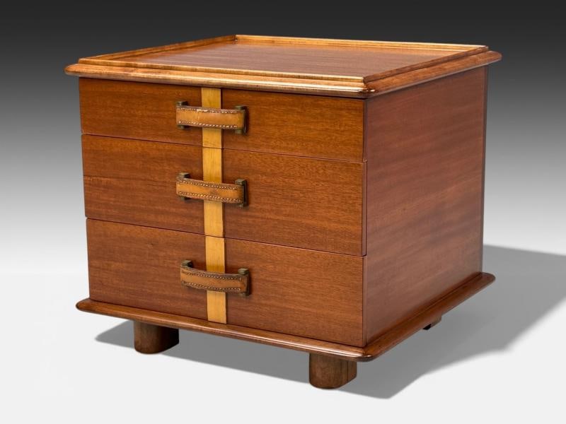 Paul Frankl, Rare Nightstands, Mahogany, Rock Maple, Brass, Leather, USA, 1950s - 4