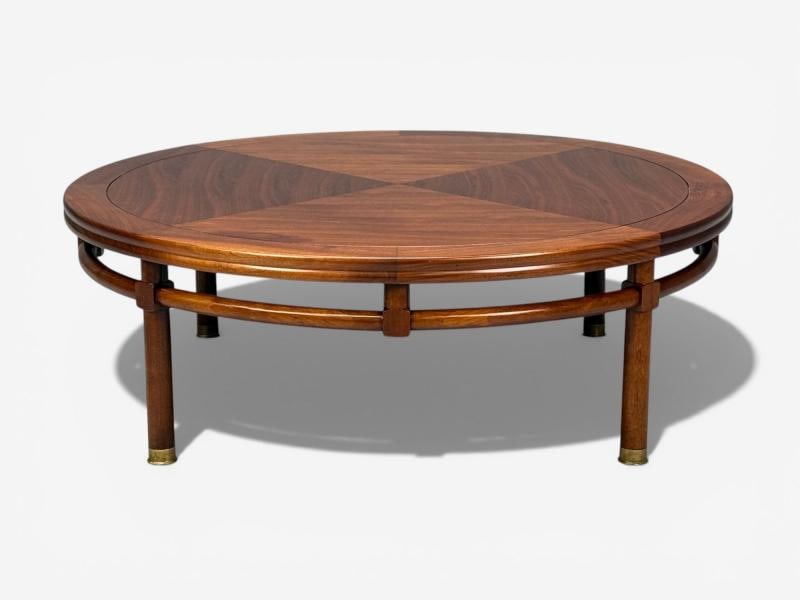 T.H. Robsjohn-Gibbings, Round Coffee Table, Brass, Walnut, USA, 1960s - 2