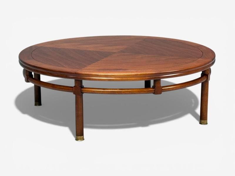 T.H. Robsjohn-Gibbings, Round Coffee Table, Brass, Walnut, USA, 1960s - 3