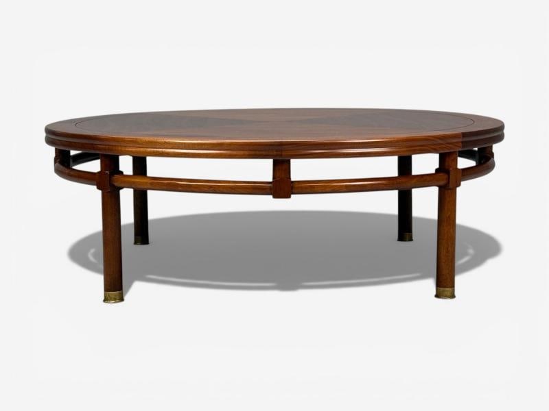 T.H. Robsjohn-Gibbings, Round Coffee Table, Brass, Walnut, USA, 1960s - 9